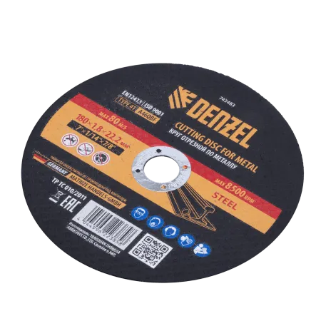 Круг отрезной по металлу DENZEL 180 х 1,8 х 22,2 мм, A46QBF