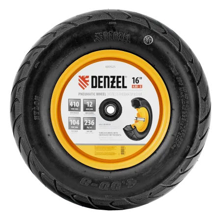 Колесо пневматическое бескамерное DENZEL 16х4.00-8 D410мм, d20мм, длина оси 104мм