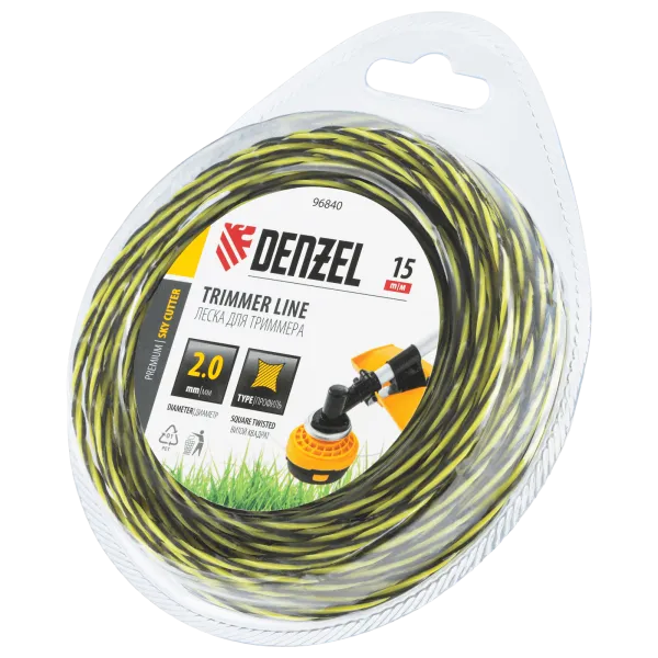 Леска для триммера DENZEL двухкомпонентная витая квадратная, 2,0мм х 15м, блистер SkyCutter