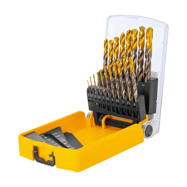 Набор сверл по металлу DENZEL, 1-10 мм, Р6М5К8-TiN, Golden Tip, 19 шт