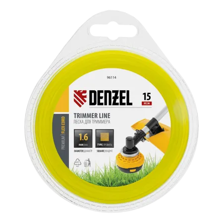 Леска для триммера DENZEL Flex Сord 96114, 1.6 мм x 15 м, квадратная, блистер