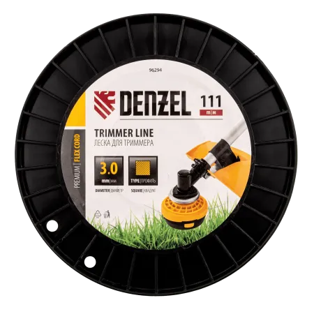 Леска для триммера DENZEL 96294 квадрат, 3,0мм х 111м, на DIN катушке FLEX CORD