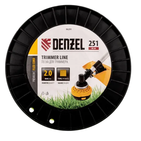 Леска для триммера DENZEL 96291 квадрат, 2,0мм х 251м, на DIN катушке FLEX CORD