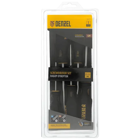 Набор отверток DENZEL 5 пр., CrV, трехкомпонентная рукоятка