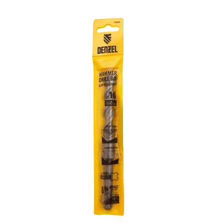 Бур по бетону DENZEL 705036, 16 x 160 мм, двойная спираль, три пылеотводящие кромки