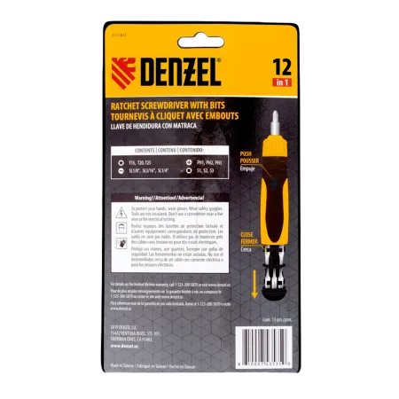 Отвертка реверсивная DENZEL механизм SmartPush 12 шт, S2