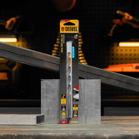 Сверло спиральное по металлу DENZEL 9 х 175 мм, Р6М5, Golden Tip, удлиненное