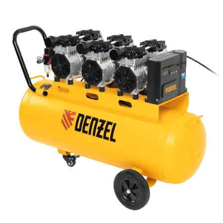 Компрессор безмасляный, малошумный DENZEL DLS 2250/100, 2250 Вт, 3x750, 100 л, 410 л/мин блок управления/ Denzel