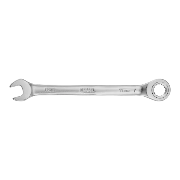Ключ комбинированный трещоточный DENZEL, 11 мм, CrV, матовый хром