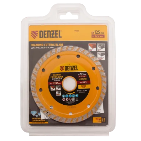 Диск алмазный отрезной DENZEL73108, турбо, 125 x 22.2 мм, сухая резка