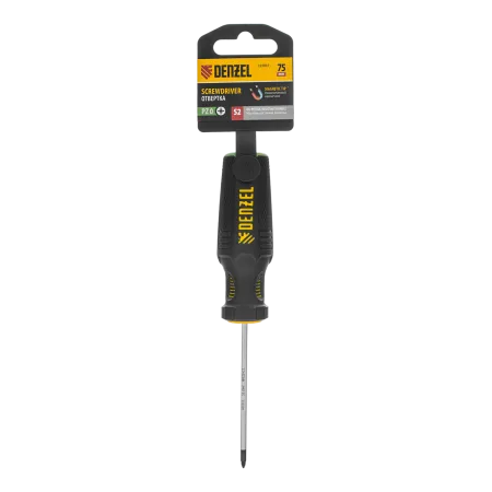 Отвертка DENZEL PZ0x75 мм, S2, 3к рукоятка