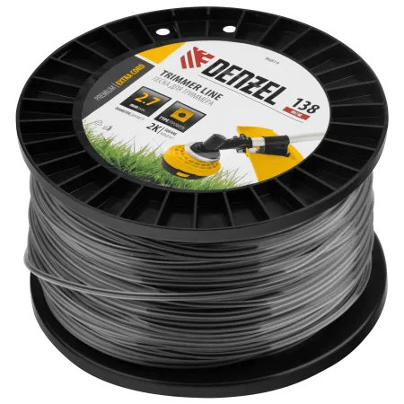 Леска для триммера DENZEL двухкомпонентная квадрат, 2,7мм х 138м, на DIN катушке EXTRA CORD
