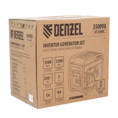 Инверторный генератор DENZEL GT-3500iF, 3.5 кВт, 230 В, бак 5 л, ручной старт