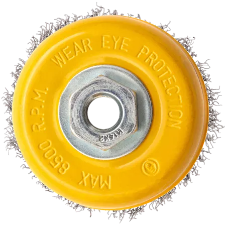 Щетка для УШМ DENZEL 746053, 100 мм, «чашка», витая нержавеющая проволока 0.3 мм, М14