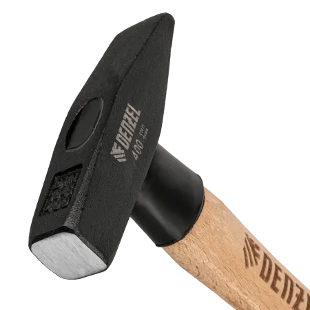 Молоток слесарный DENZEL 400 г, кованый квадратный боек, буковая рукоятка