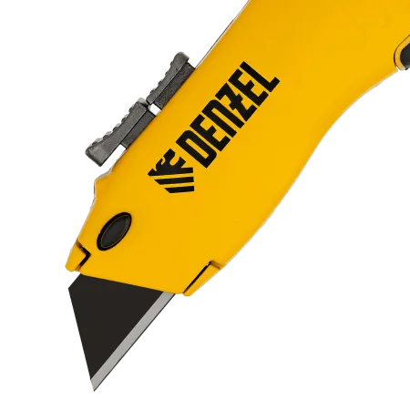 Нож DENZEL 19мм, сменное трапециевидное лезвие, SK4, алюминиевый корпус, торцевой зажим