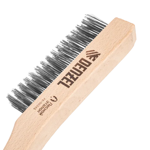 Щетка зачистная 4-х рядная DENZEL, прямая проволока из нержавеющей стали с деревянной ручкой, EFP