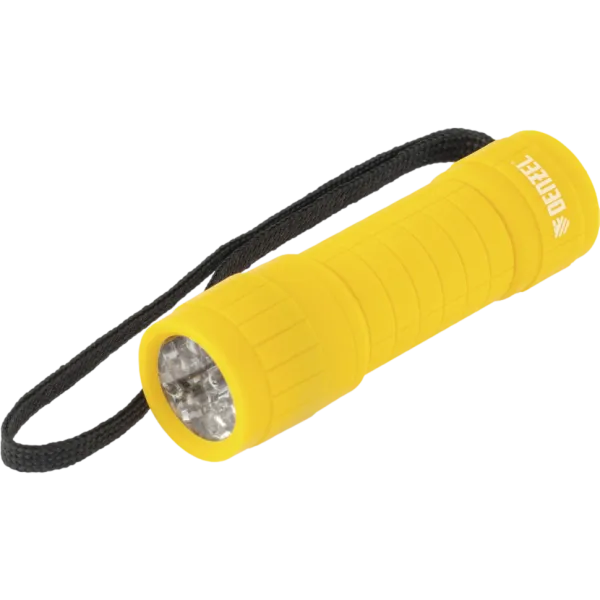 Светодиодный фонарь DENZEL 92613, желтый корпус с мягким покрытием, 9 Led, 3 х ААА