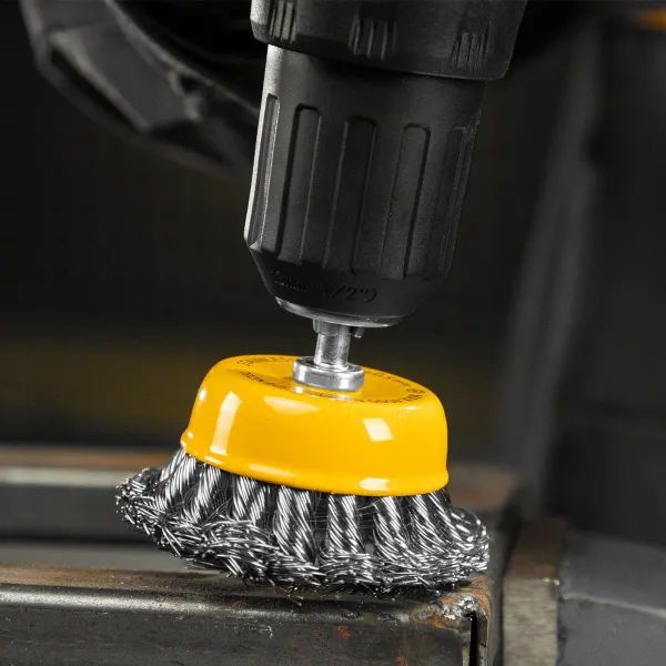 Щетка для дрели DENZEL, 65 мм, Чашка, со шпилькой, нержавеющая крученая проволока