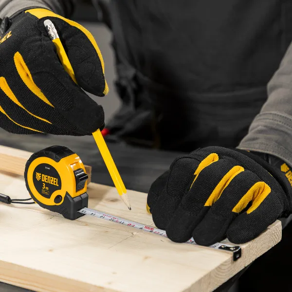 Рулетка DENZEL 3м х 13мм, двухкомп. корпус, кнопка-пауза