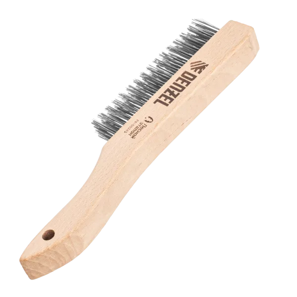 Щетка зачистная 4-х рядная DENZEL, прямая проволока из нержавеющей стали с деревянной ручкой, EFP