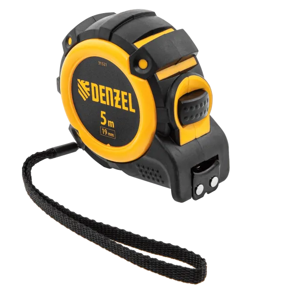 Рулетка DENZEL 31521 5м х 19мм, автоматич. фиксац., нейлон. покрытие, магнит. зацеп, двухстор. разметка