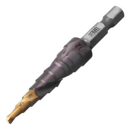 Сверло ступенчатое DENZEL 4-5-6-7-8-9-10-11-12 мм, Р6М5К5, 6-гр. хвостовик