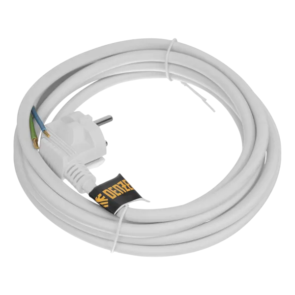 Шнур сетевой Energy Series DENZEL, ПВС, 3 м, 3 x 1,5 мм, с неразборной вилкой, белый