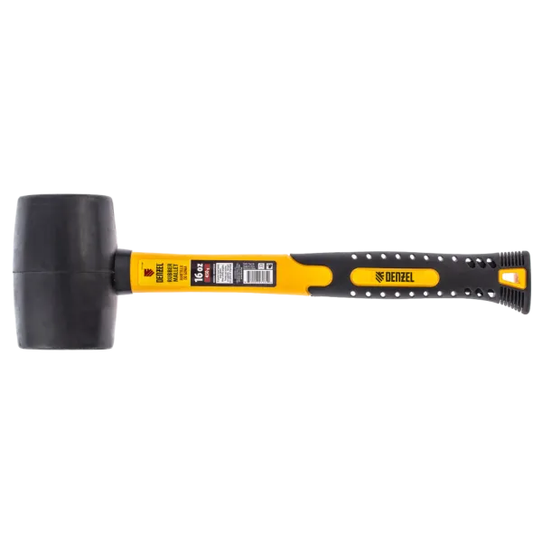 Киянка резиновая DENZEL 16 oz, черная резина, фибергласовая рукоятка