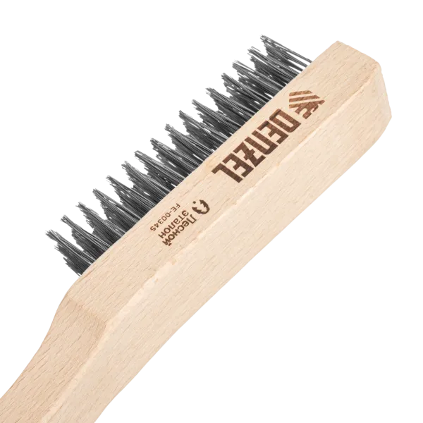 Щетка зачистная 6-и рядная DENZEL, прямая проволока из нержавеющей стали с деревянной ручкой, EFP