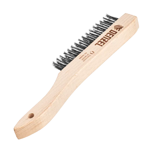 Щетка зачистная 3-х рядная DENZEL, прямая проволока из нержавеющей стали с деревянной ручкой, EFP