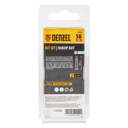 Бита DENZEL SL5,0х50, сталь S2, шестигранный профиль, 2 шт. Е 6,3