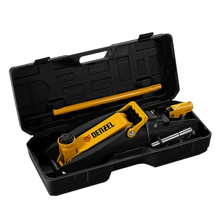 Домкрат гидравлический DENZEL подкатной с фиксатором, 2,8 т, 135-385 мм, в кейсе