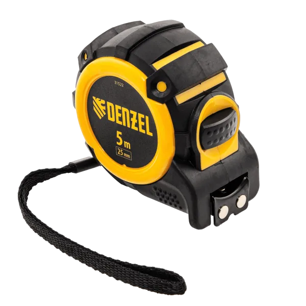 Рулетка DENZEL 31522 5м х 25мм, автоматич. фиксац., нейлон. покрытие, магнит. зацеп, двухстор. разметка