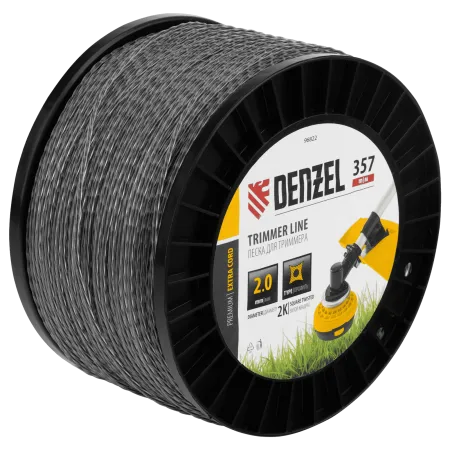 Леска для триммера DENZEL двухкомпонентная витой квадрат, 2,0мм х 357м, на DIN катушке EXTRA CORD