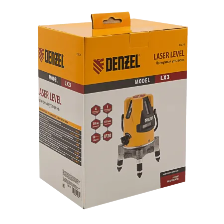 Лазерный уровень DENZEL LX3, 10 м, ± 0.3 мм/1 м, 635 нм, резьба 5/8 дюйм