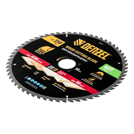 Пильный диск по дереву DENZEL ф350 х 50 мм, 60 зубьев