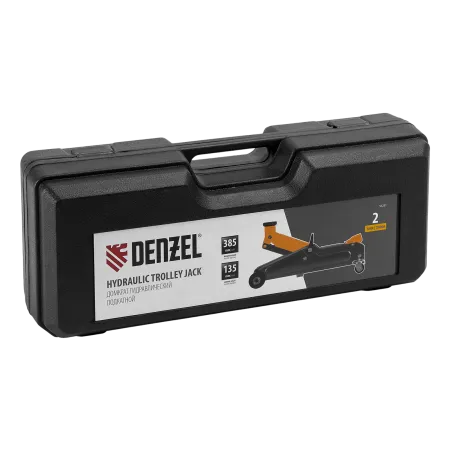 Домкрат гидравлический подкатной DENZEL 2 т, 135-385 мм, в пласт. кейсе