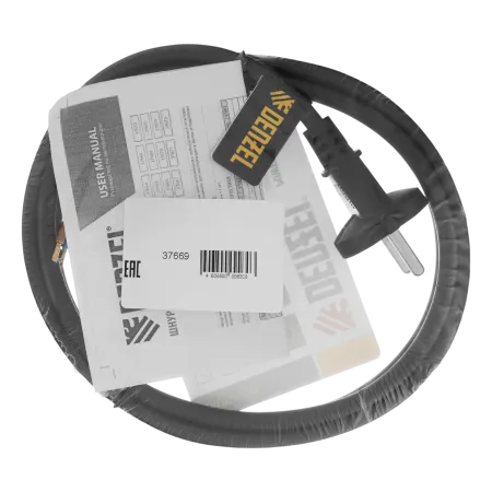 Шнур сетевой Energy Series DENZEL, ПВС, 1,5 м, 2 x 1,5 мм, с неразборной вилкой, черный