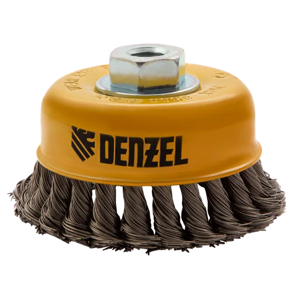 Щетка для УШМ DENZEL 746283, 100 мм, «чашка», крученая нержавеющая проволока 0.5 мм, М14