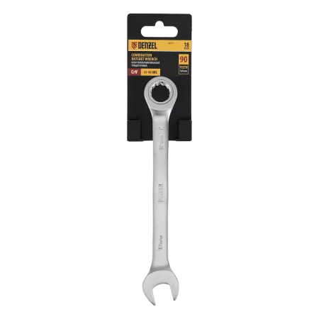 Ключ комбинированный трещоточный DENZEL, 18 мм, CrV, матовый хром