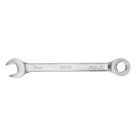 Ключ комбинированный трещоточный DENZEL, 15 мм, CrV, матовый хром