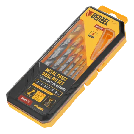 Набор сверл по металлу DENZEL, 2-8 мм, Р6М5-TiN, Golden Tip, 6 шт