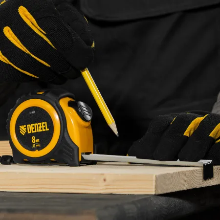 Рулетка DENZEL 8м х 25мм, обрезиненный корпус, автоматическая фиксация