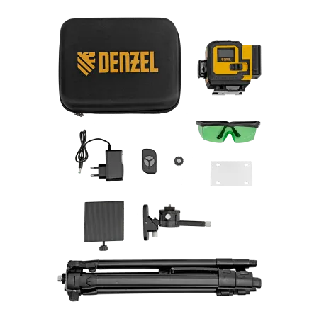 Лазерный уровень мультипризменный DENZEL DLV-360-3T, 30 м, зеленый луч, Li-Ion 2,4 Aч, штатив
