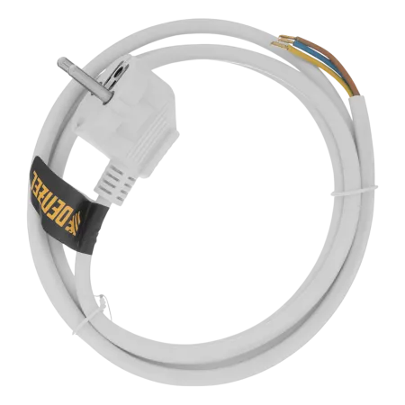 Шнур сетевой Energy Series DENZEL, ПВС, 1,5 м, 3 x 1 мм, с неразборной вилкой, белый