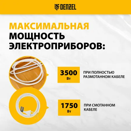 Шнур сетевой Energy Series DENZEL, ПВС, 3 м, 2 x 1 мм, с неразборной вилкой, белый
