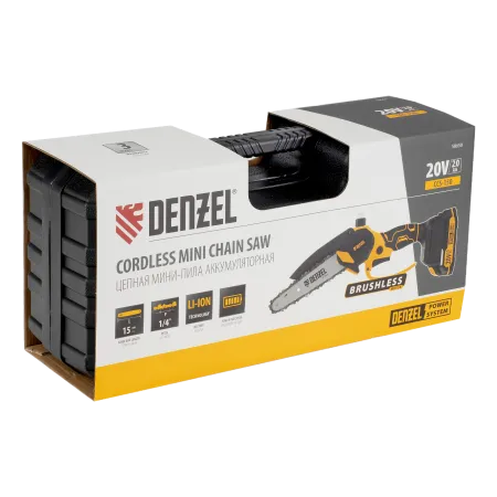 Цепная мини-пила аккумуляторная бесщет. DENZEL CCS-150, шина 150 мм, Li-Ion, 20 В