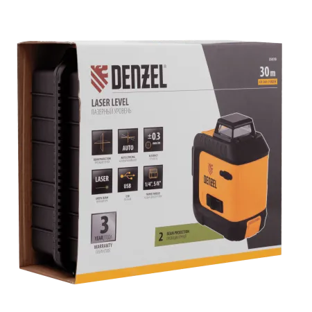 Лазерный уровень мультипризм. DENZEL LXI 360-2 Green, 30 м, 520 нм, акк. Li 2800 mAh, резьба 1/4"