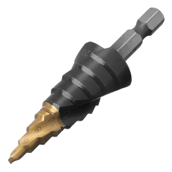 Сверло ступенчатое DENZEL 4-6-8-10-12-14-16-18-20 мм, Р6М5, 6-гр. хвостовик